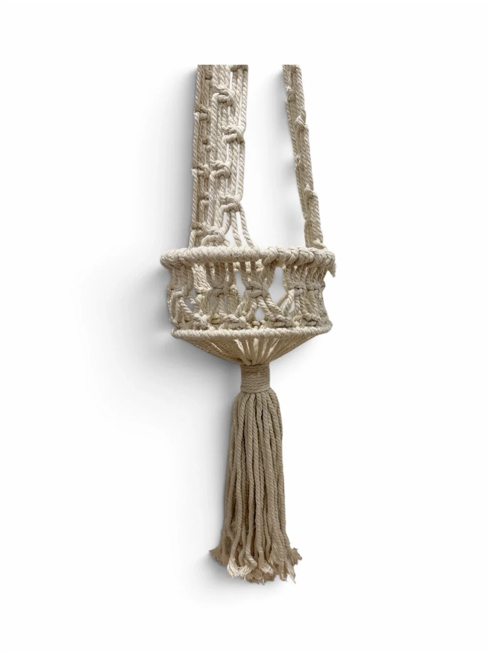 Macrame Hanging Plant Holder in Cream - Unbranded